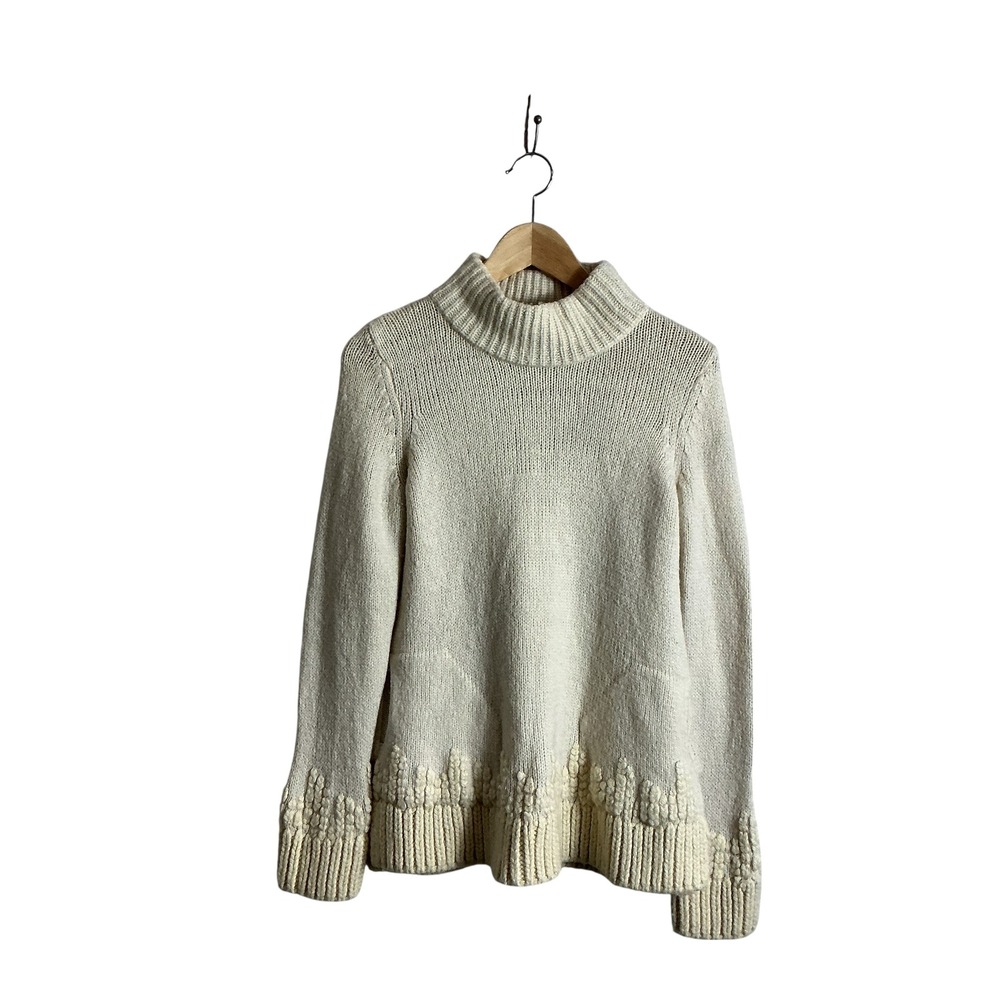 Anthropologie Sleeping On Snow Medium Cream Ribbed Embroidered Sweaer Pockets‎